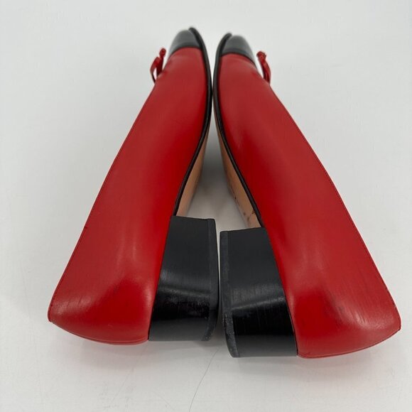 Salvatore Ferragamo Red Leather Cap Toe Bow Block Heel Vintage 6.5 Heel Shoes - Picture 7 of 9